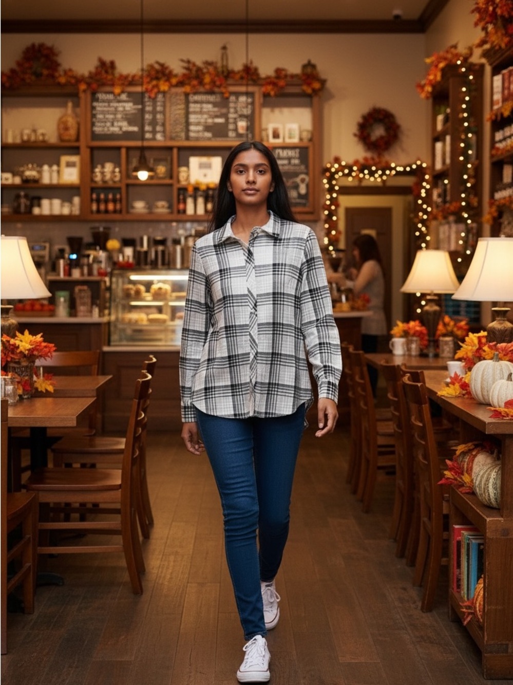 Talbots Black and White Plaid Button-Down Shirt